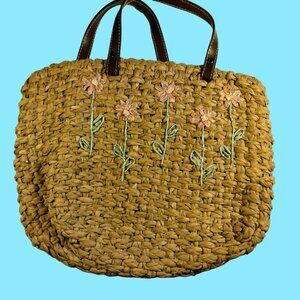 Amanda Smith Straw Purse Pink Flowers Lined